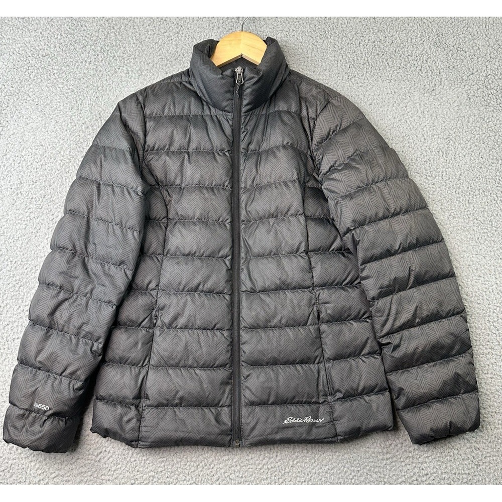 Eddie Bauer CirrusLite Down Puffer Jacket Womens Small Black Full Zip EB650